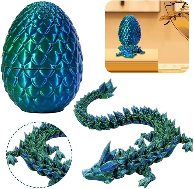 3D Printed Dragon & Egg: Articulated Crystal Dragon for Home & Office Decor