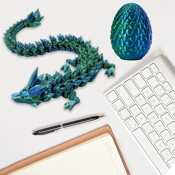 3D Printed Dragon & Egg: Articulated Crystal Dragon for Home & Office Decor