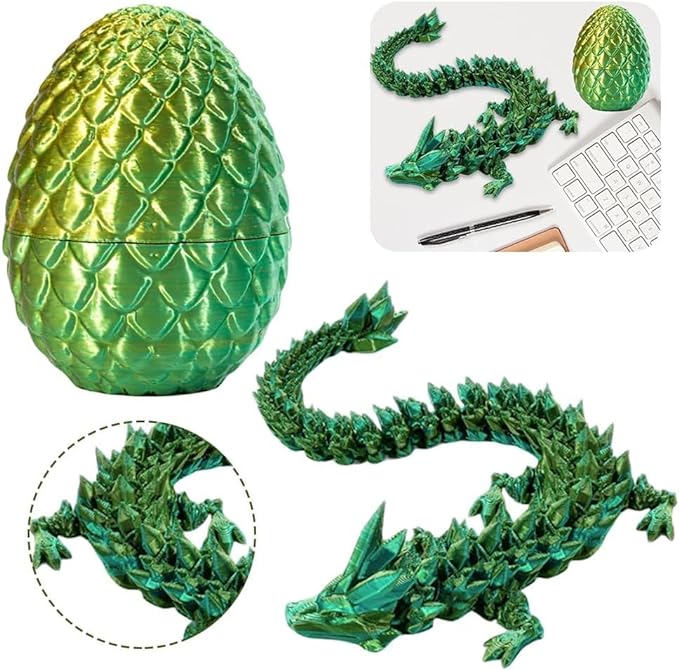 3D Printed Dragon & Egg: Articulated Crystal Dragon for Home & Office Decor