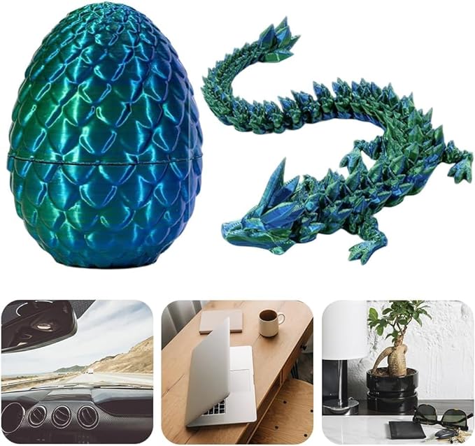 3D Printed Dragon & Egg: Articulated Crystal Dragon for Home & Office Decor