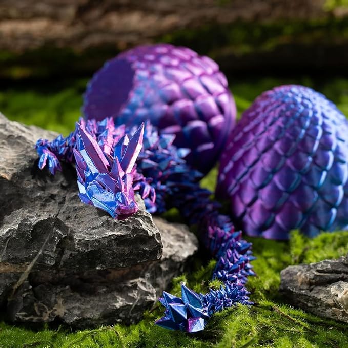 3D Printed Dragon & Egg: Articulated Crystal Dragon for Home & Office Decor