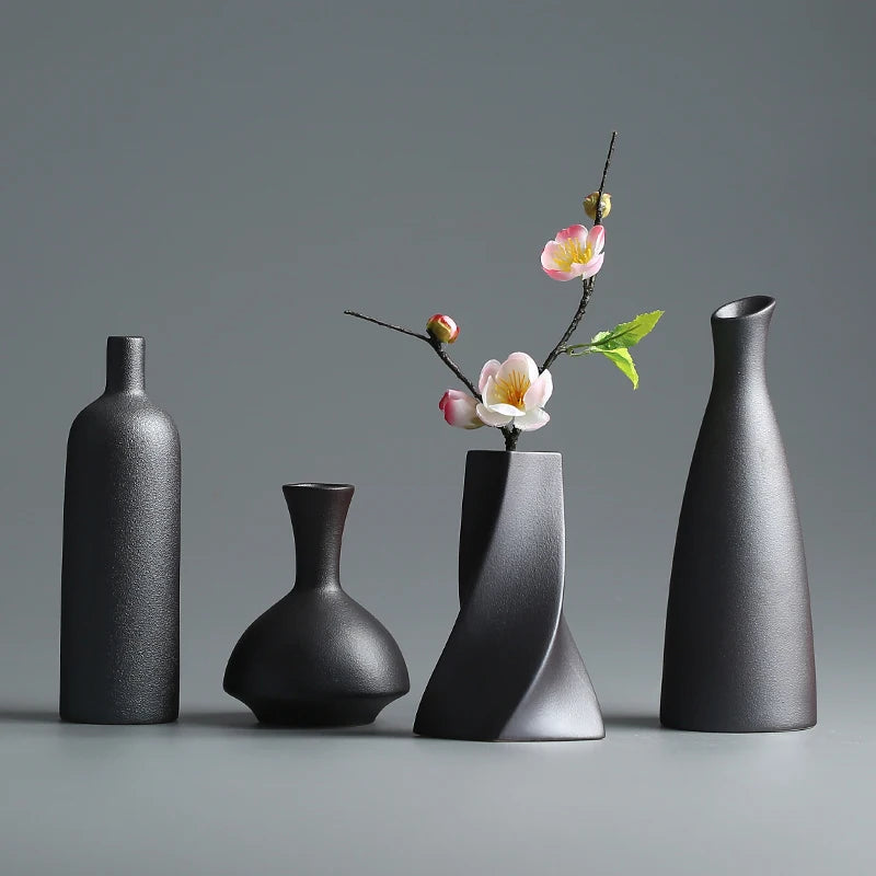 Modern Black Ceramic Vase - Tabletop Hydroponic Flower Pot for Home Decor & Weddings