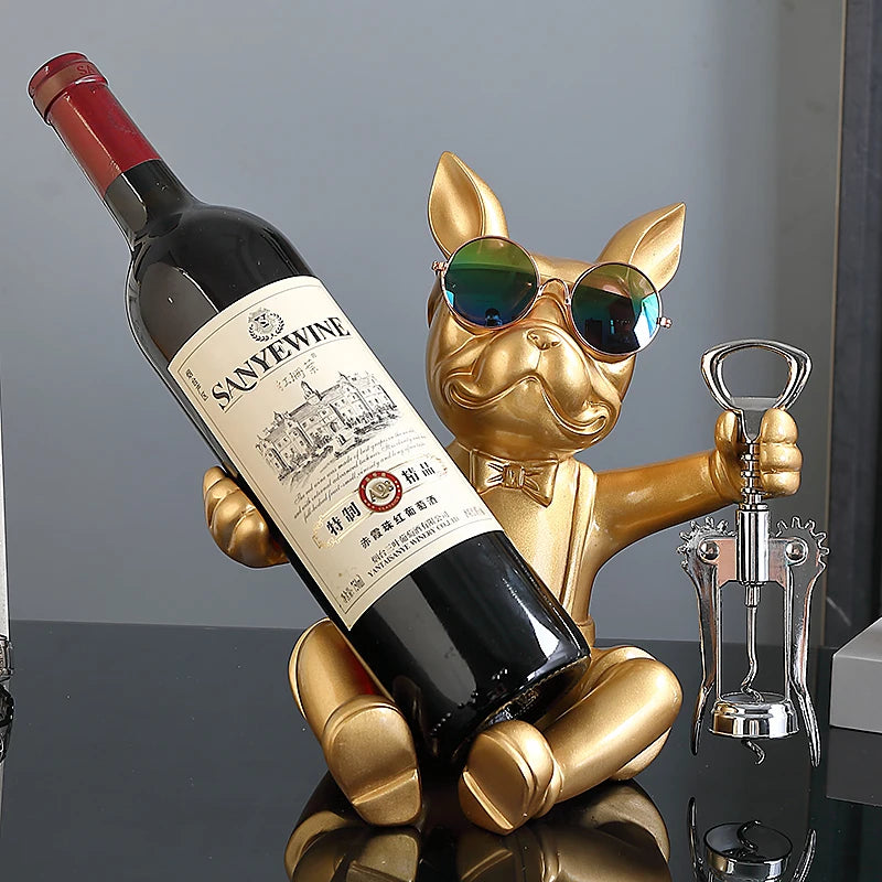 French Bulldog Wine Rack Statue - Home Decor & Accessories with Free Corkscrew Opener!