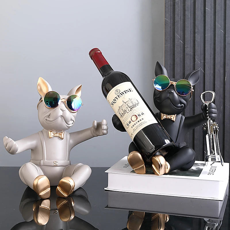 French Bulldog Wine Rack Statue - Home Decor & Accessories with Free Corkscrew Opener!