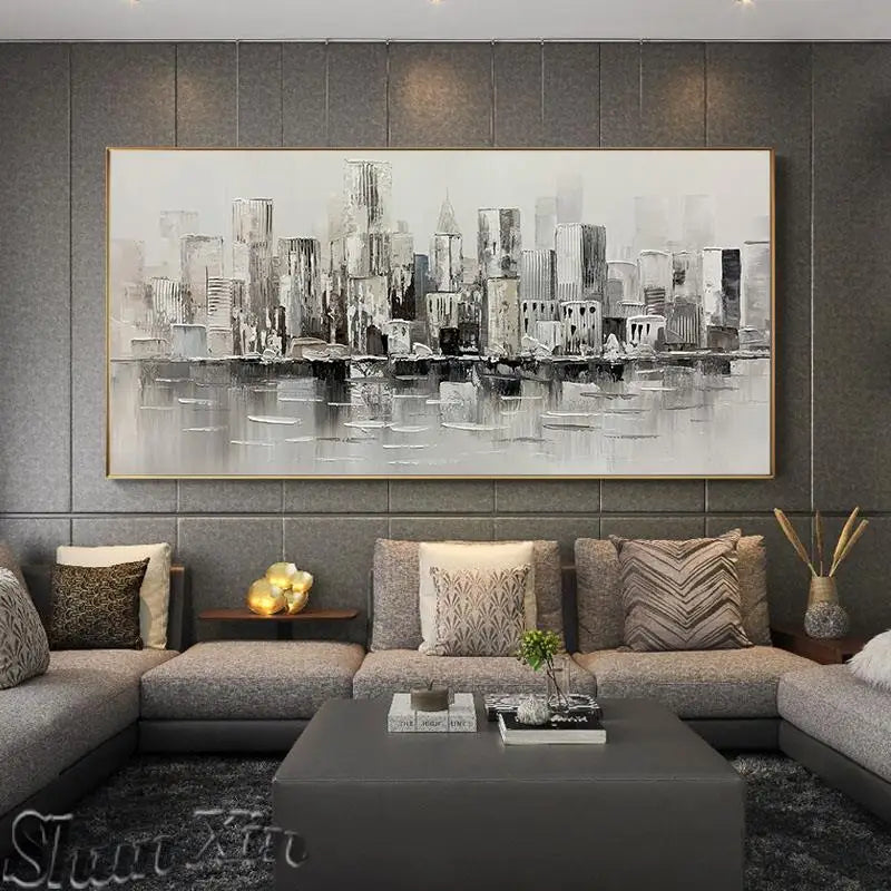 Modern Abstract Architecture Oil Painting on Canvas - Handmade Home Decor