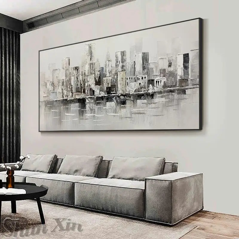 Modern Abstract Architecture Oil Painting on Canvas - Handmade Home Decor