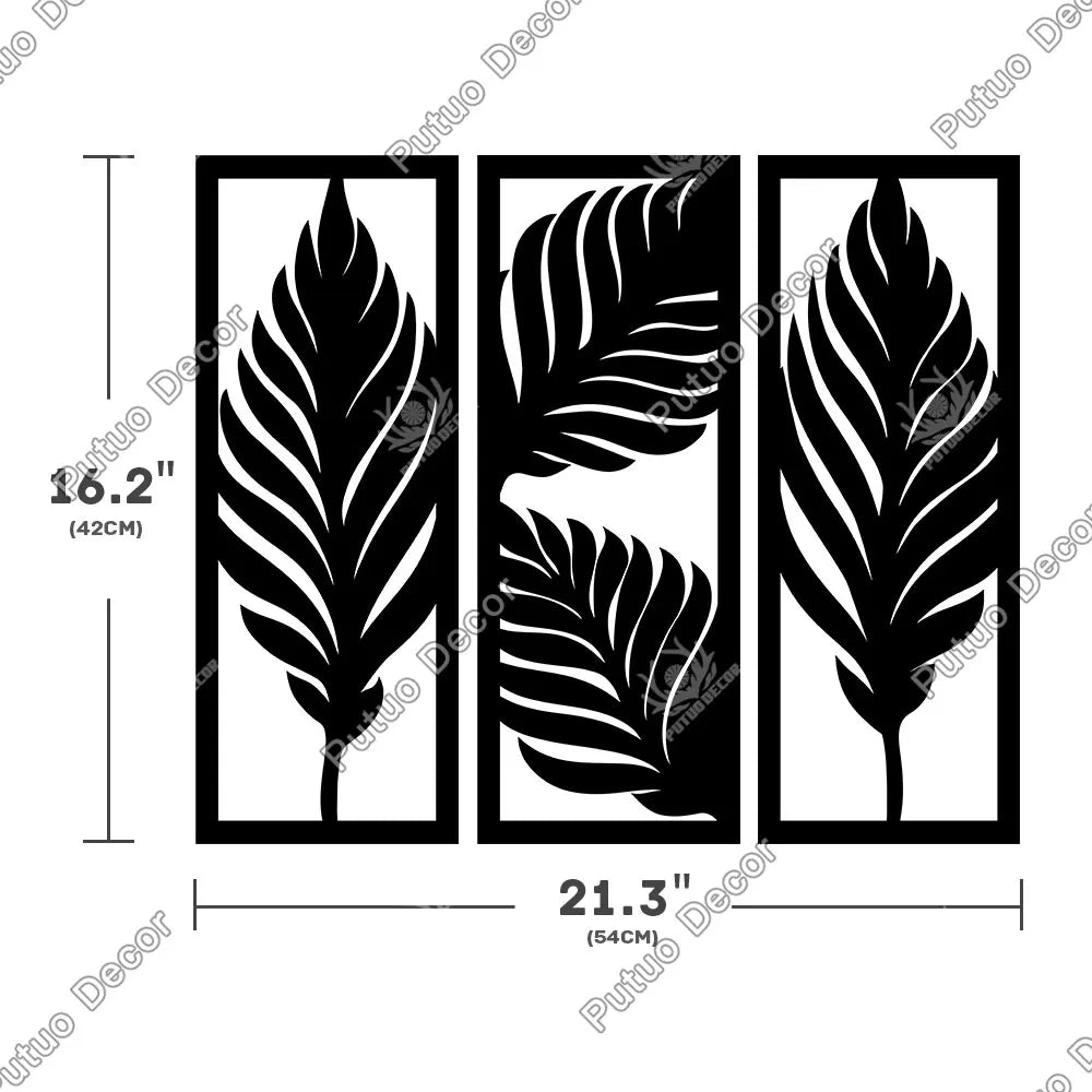 Boho Tropical Leaves Wood Wall Art Set - 3Pcs Black Plaque for Living Room/Bedroom Decor