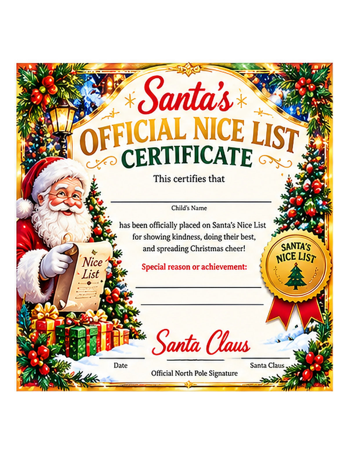 Santa’s Official Nice List Certificate | Printable Kit