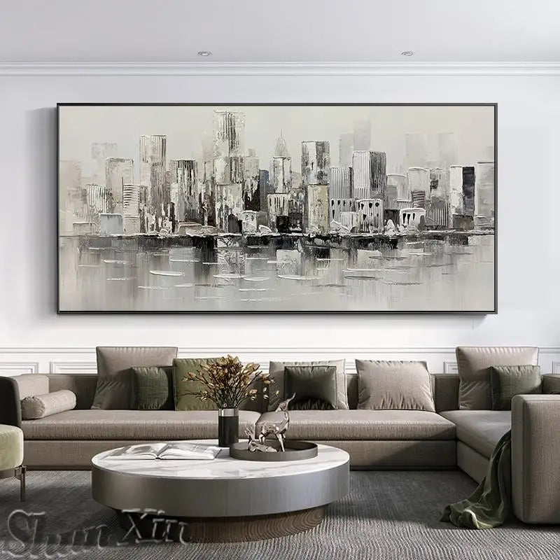 Modern Abstract Architecture Oil Painting on Canvas - Handmade Home Decor