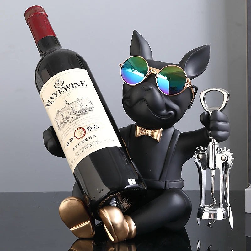 French Bulldog Wine Rack Statue - Home Decor & Accessories with Free Corkscrew Opener!