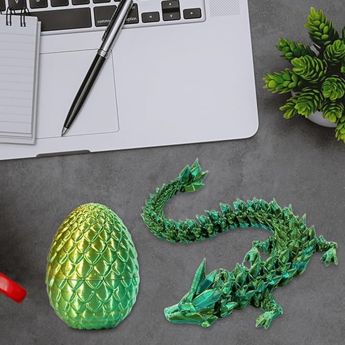 3D Printed Dragon & Egg: Articulated Crystal Dragon for Home & Office Decor