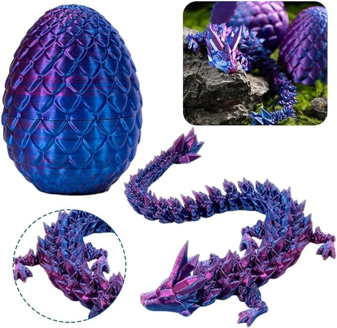 3D Printed Dragon & Egg: Articulated Crystal Dragon for Home & Office Decor