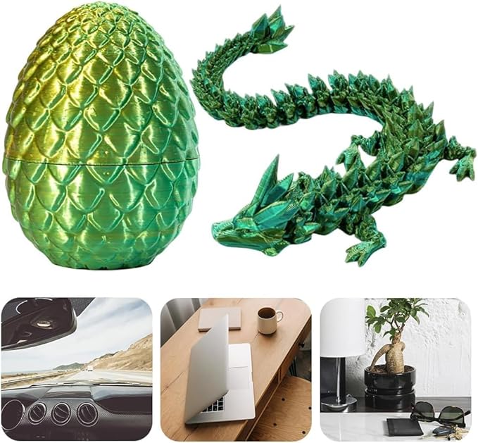 3D Printed Dragon & Egg: Articulated Crystal Dragon for Home & Office Decor